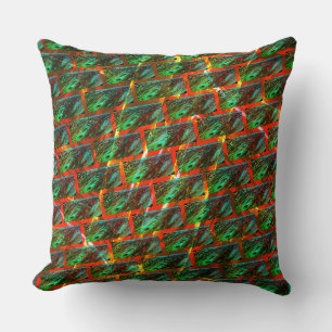 Green stained scratch reddish grid or brick effect throw pillow
