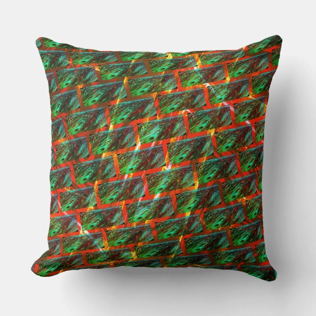 Green stained scratch reddish grid or brick effect throw pillow (Front)