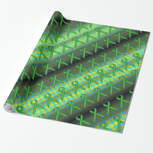 Green Standard Ribbon Pattern by Kenneth Yoncich Wrapping Paper (Unrolled)