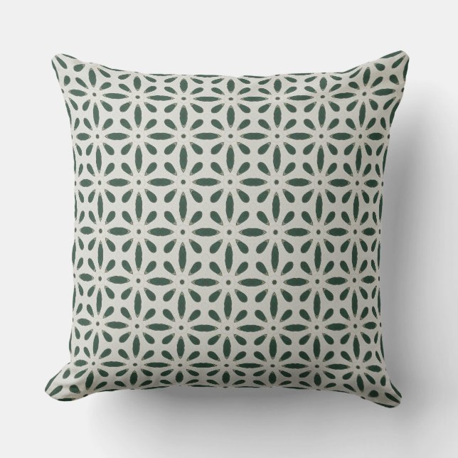 Green Star Burst Mint Floral  Throw Pillow (Front)