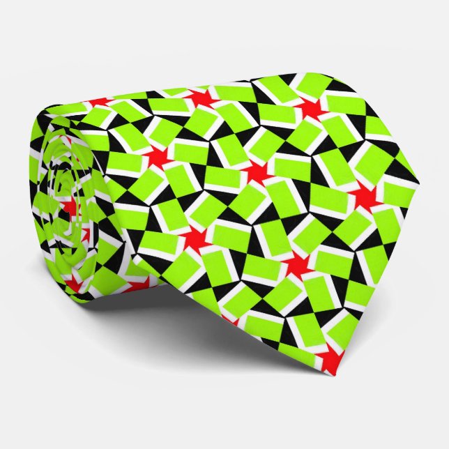 Green Star Flower Terrazzo Pattern Tie (Rolled)