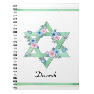 Green Star of David with pastel flowers journal