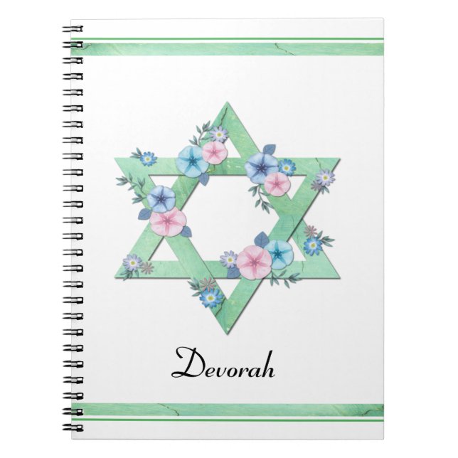 Green Star of David with pastel flowers journal  (Front)
