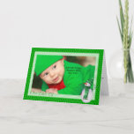 Green Star Pattern And Snowman Christmas Holiday Card<br><div class="desc">This Christmas card features a design in green with a star pattern background and a cute cartoon snowman with a green hat and scarf with text that reads, "Believe!" Replace the photo on the front with your own picture. Customize the text inside and out using Zazzle's font styles and colors....</div>