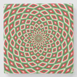 Green, Star White and Red Dome Effect Pattern Stone Coaster
