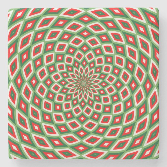 Green, Star White and Red Dome Effect Pattern Stone Coaster (Front)