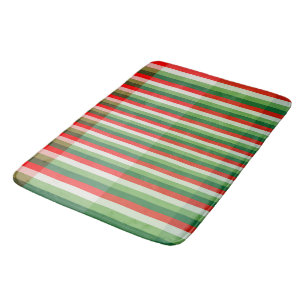 Green, Star White and Red Stipe Overlay Pattern Bath Mat