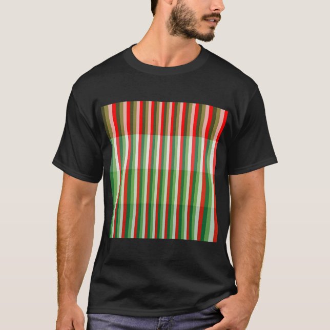 Green, Star White and Red Stipe Overlay Pattern T-Shirt (Front)