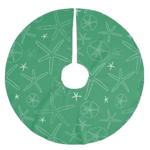 Green Starfish & Sand Dollar Tree Skirt