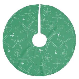 Green Starfish & Sand Dollar Tree Skirt