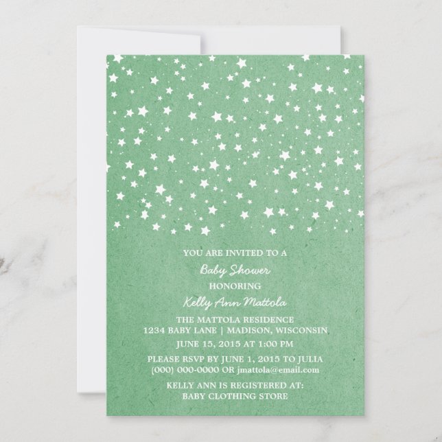 Green Starry Night Baby Shower Invite (Front)