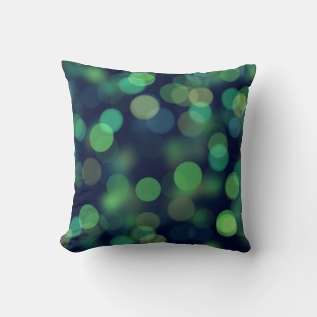 Green Stars Bokeh Throw Pillow (Front)