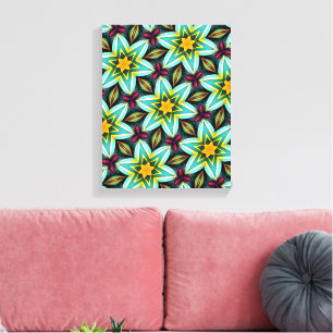 Green Stars Floral Pattern Canvas Print