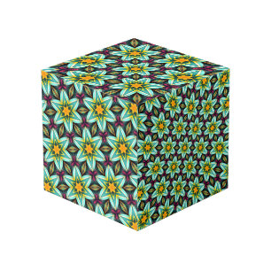 Green Stars Floral Pattern Cube