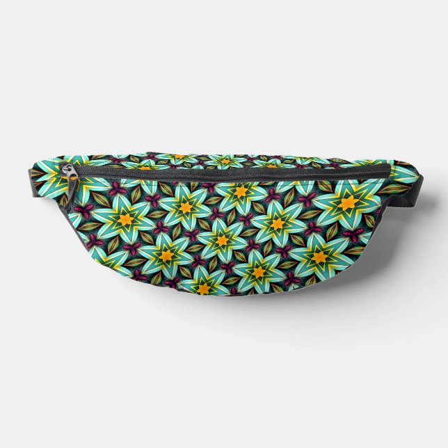 Green Stars Floral Pattern Fanny Pack (Lay Down)