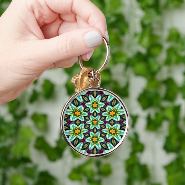 Green Stars Floral Pattern Keychain (Hand)