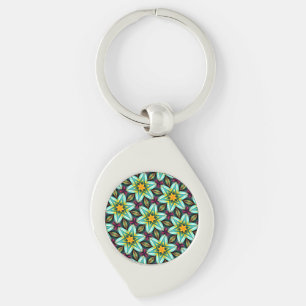 Green Stars Floral Pattern Keychain