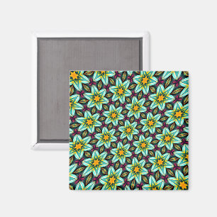 Green Stars Floral Pattern Magnet