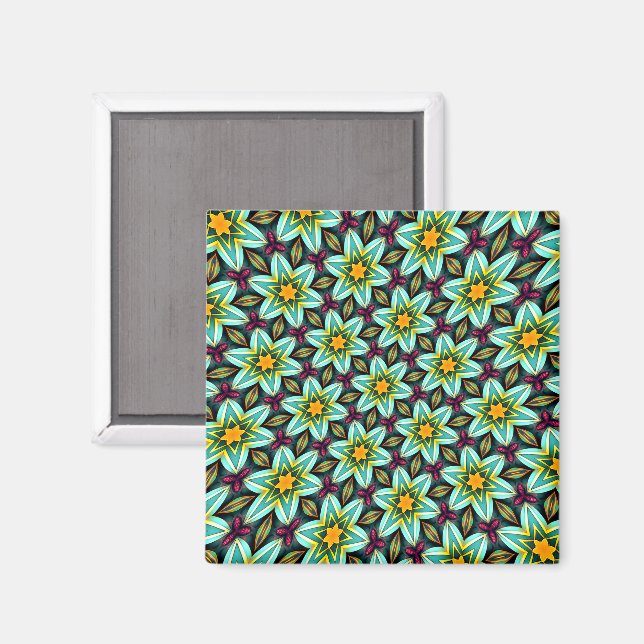 Green Stars Floral Pattern Magnet (Front/Back)