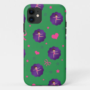 Green stars hearts bows purple scallop gymnast iPhone 11 case