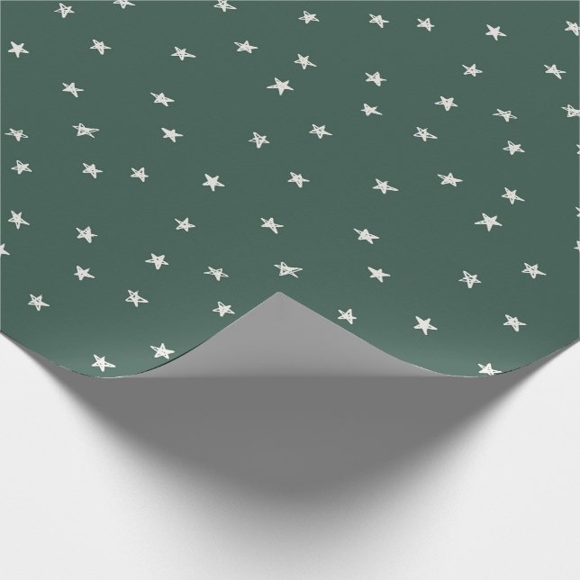 Green Stars Modern Christmas Wrap Minimal Wrapping Paper (Corner)