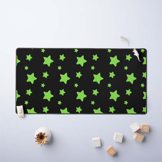 Green stars on black pattern desk mat (Kids Table)