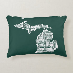 Green State of Michigan Cities Accent Pillow