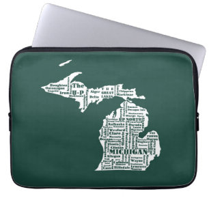 Green State of Michigan Cities Laptop Sleeve