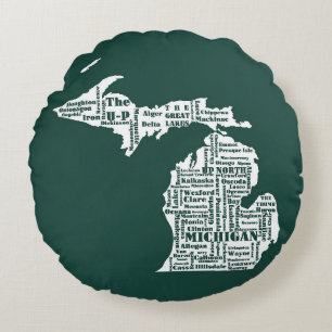 Green State of Michigan Cities Round Pillow