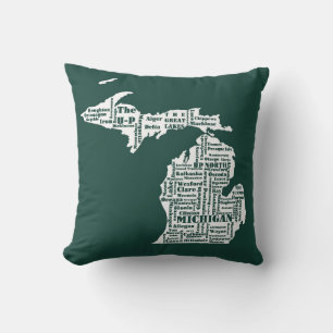 Green State of Michigan Cities Throw Pillow
