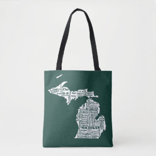 Green State of Michigan Cities Tote Bag