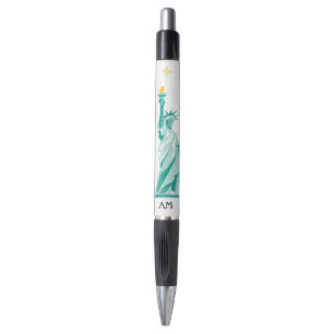 Green Statue of Liberty Image & Monogram Black Ink Pen