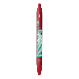 Green Statue of Liberty Image & Monogram Black Ink Pen