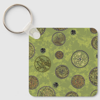 Green Steampunk Gear Medallions Keychain
