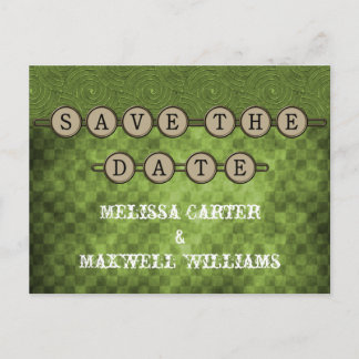 Green Steampunk Keys Save the Date Postcard