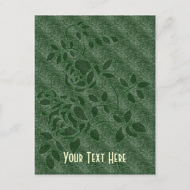 Green Stencil Rosebud Floral Customizable Postcard (Front)