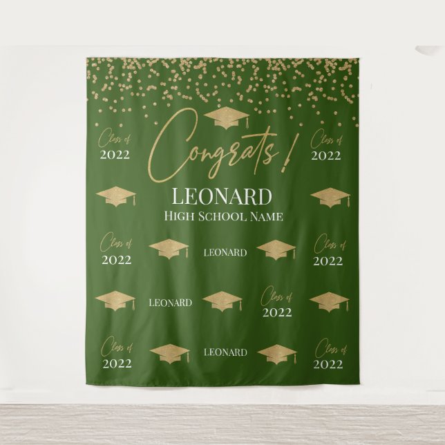 Green Step and repeat Graduation Backdrop banner Tapestry (Front)