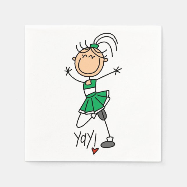 Green Stick Figure Cheerleader Napkin (Front)