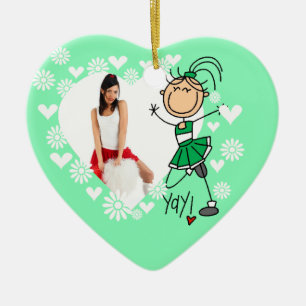 Green Stick Figure Cheerleader Ornament