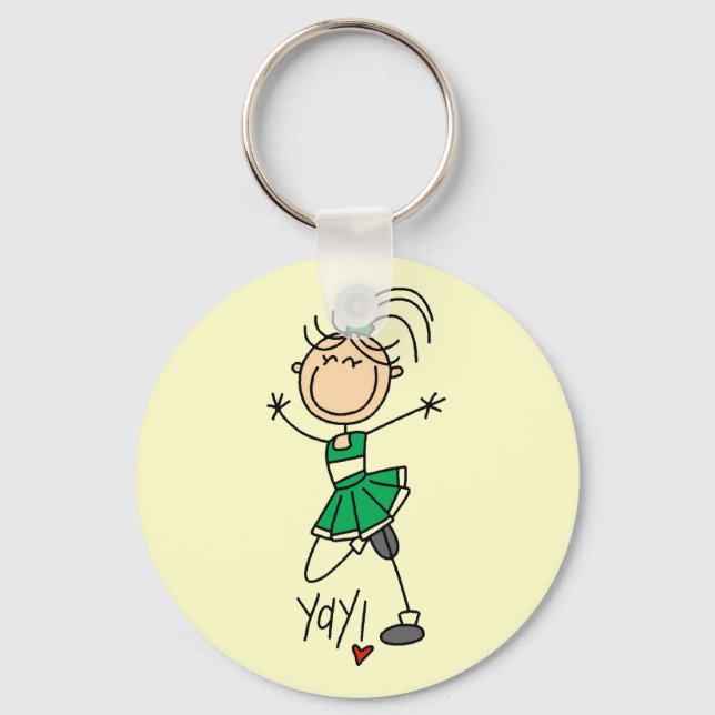 Green Stick Figure Cheerleader t-shirts and Gifts Keychain (Front)