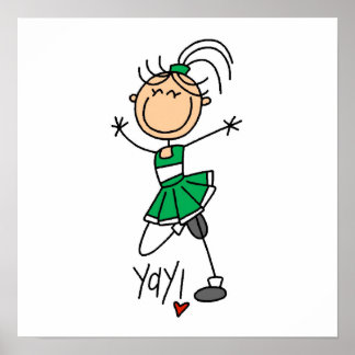 Green Stick Figure Cheerleader t-shirts and Gifts Poster