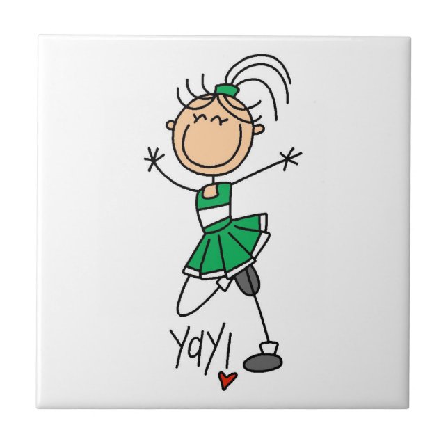 Green Stick Figure Cheerleader Tile (Front)