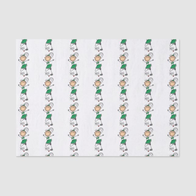 Green Stick Figure Cheerleader Tissue Paper (Front)