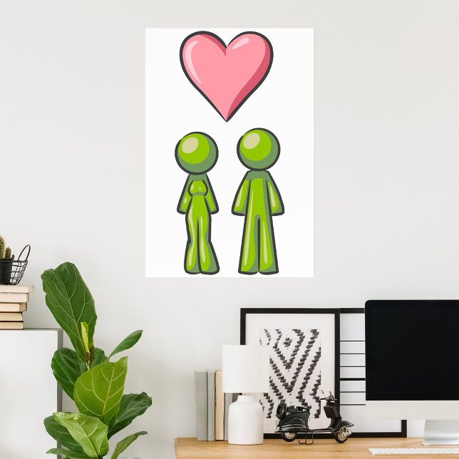 Green Stick Figure Couple Pink Heart Love Poster (Creator Uploaded)
