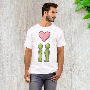 Green Stick Figure Couple Pink Heart Love T-Shirt