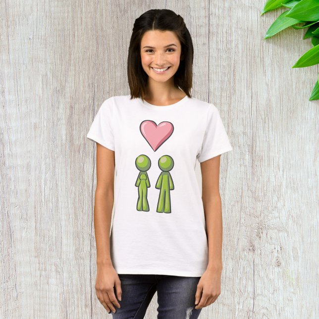 Green Stick Figure Couple Pink Heart Love T-Shirt (Creator Uploaded)