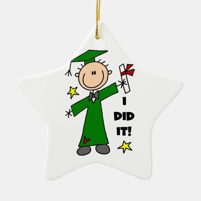 Green Stick Figure Male Graduate Ceramic Ornament (Front)