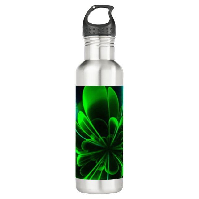 Green Stilized Corolla Bent Up Petals 710 Ml Water Bottle (Front)