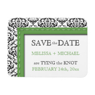 Green Stitched Damask flat Save the Date Magnet