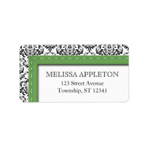 Green Stitched Damask Personalized Address Labels